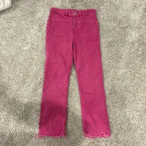 Pink Zara high-waisted mini flare jeans